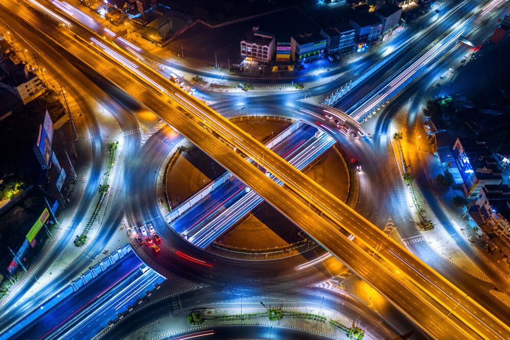 Aerial View Traffic Roundabout Highway Night (1)